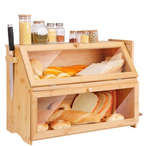 Boîte à pain en bois et bambou avec porte-couteaux pour comptoir de cuisine, organiseur de pain et d'aliments - Product Image 5