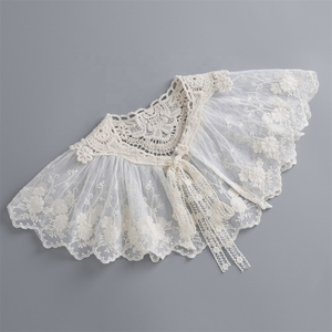 Korean Style Women Collar Shawl Scarf Elegant Embroidery Lace Pleated Lace-Up Bowknot Shoulder Wrap <b>Poncho</b> <b>Cape</b> - Product Image 5