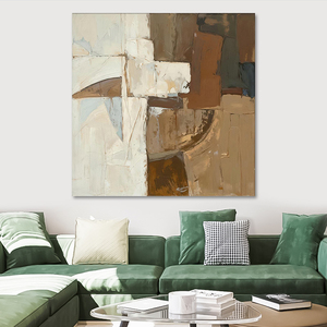 Decorazione Murale Dipinto a Mano su Tela Opera d'Arte Astratta Moderna Beige e Marrone - Product Image 1