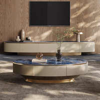 Ensemble table basse ovale moderne de luxe en bois marbré Salon multifonction avec tiroirs Meubles design en acier inoxydable doré