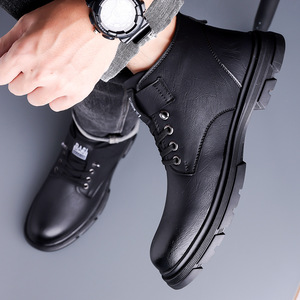 Bottes d'hiver pour hommes en cuir marron chaudes et imperméables à tige haute - Product Image 3