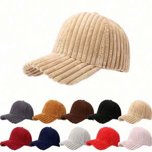 Casquette de baseball populaire en velours côtelé couleur unie à 6 panneaux, automne-hiver, épaisse, chaude, coupe-vent, tendance - Product Image 1