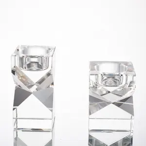 K9 Hotel Decor Cuboid Cube Shape Clear Multi Level T-Light Crystal Candle Stick Holders