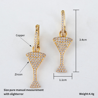 Boucles d'oreilles pendantes en forme de verre à vin martini, plaquées or, en cuivre, entièrement ornées de zircons, bijoux d'oreille tendance pour filles