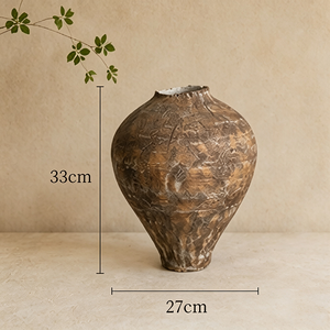 Set di Vasi in Ceramica Intagliati a Mano con Effetto Terra Screpolata Marrone, Decorazione Rustica Costiera per Tavolo in Legno - Product Image 4