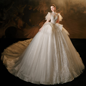 Luz que fluye <span class=keywords><strong>100</strong></span> fotos reales vestido de baile vestido de novia mujer elegante mangas casquillo lujo princesa vestidos de novia Lsmx030 - Product Image 2