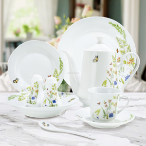 Bán Buôn Sang Trọng Sứ Tốt Bộ Đồ Ăn <span class=keywords><strong>40Pcs</strong></span> Vòng Bộ Đồ Ăn Màu Trắng Tùy Chỉnh In Mới Xương Gốm Đặt Bữa Ăn Tối - Product Image 2