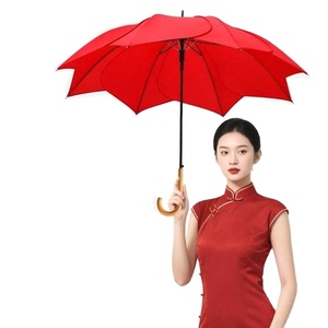 Paraguas Recto Creativo con Diseño Floral, Mango de Madera Maciza, Varilla Larga, Protección Solar y contra la Lluvia, Diseño OEM, Tela Chinesa Pongee - Product Image 1