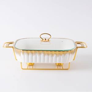 Plat de cuisson rectangulaire en céramique dorée, vaisselle, pot à soupe sèche pour hôtel, casserole créative, résistant à la chaleur légère - Product Image 1