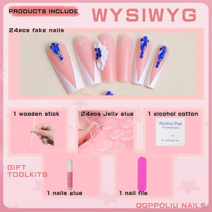 Lüks 24 Adet Yüksek Kaliteli Uzun Uçlu Fransız Takma Tırnak El Yapımı Kare Şeklinde Yeniden Kullanılabilir Akrilik ABS Plastik Özel Moda Parmaklar - Product Image 4