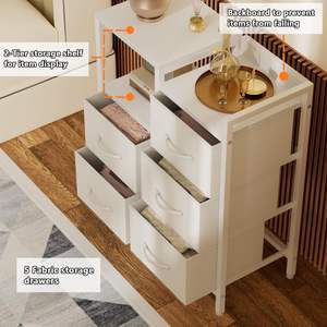 Commodes blanches à <span class=keywords><strong>5</strong></span> <span class=keywords><strong>tiroirs</strong></span> pour chambre à coucher grande étagère à 2 niveaux <span class=keywords><strong>petite</strong></span> <span class=keywords><strong>commode</strong></span> en tissu pour placard <span class=keywords><strong>commode</strong></span> moderne robuste - Product Image 6