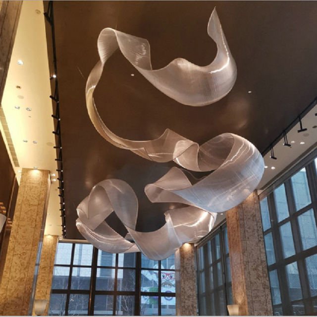 Artistic Ribbon Lights Chandeliers for Hotel Lobbies Banquet Halls-Large-Scale LED Lighting Acrylic Shade 360 Beam Angle