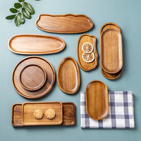 Juego de bandejas de madera con formas variadas, platos para servir con borde elevado para aperitivos de restaurante, venta al por mayor personalizada