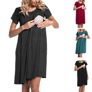 Button Maternity Soft Gown Mam's Clothes Mommy Skin-friendly Dress Pregnant Women Dresses Wholesale 3 Colors