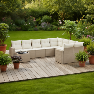 Ensemble de canapés de jardin en polyrotin beige 6 places, mobilier d'extérieur avec housses amovibles, design contemporain - Product Image 2