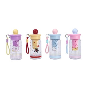 Jolie tasse ronde en plastique pour filles, bouteille d'eau portable avec paille, dessin animé, avec couvercle et poignée, pour usage extérieur - Product Image 4