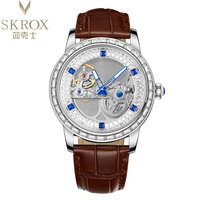 Marque de luxe Skrox New Come Bracelet en cuir Montres Business Wholesale Horologe OEM Mens Automatic Mechanical Skeleton Wristwatch