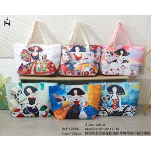 Borsa Tote con Stampa Digitale Motivo Pittore di Bellezza 56x36x17cm, Tracolla in Tessuto, Borsa da Spiaggia con Piccola Pochette - Product Image 1