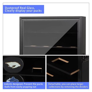 Vitrine murale noire grand format pour 20 rondelles de hockey, avec verre véritable, type boîte à ombre, pour collection - Product Image 5