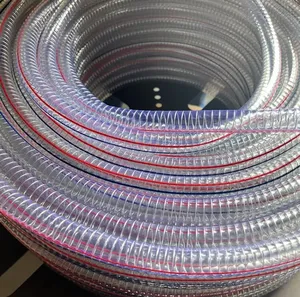 FLEXIBLE TRANSPARENT PVC SPIRAL STEEL WIRE REINFORCED HOSE PIPE WITH SPRING FOR SUCTION OF WATER FLUID DUST MINE