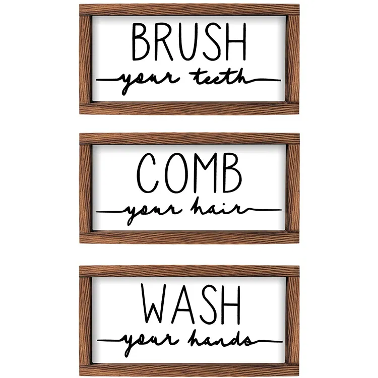 AHOME 3 Pieces Rustic Farmhouse Bathroom Decor Wash Your Hands Letter Reminder Decorative Wood Sign Wall Plaque