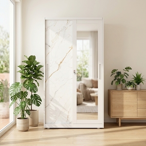 Armoire en acier moderne à 2 portes avec barre de suspension et étagères pour chambre à coucher - Product Image 1