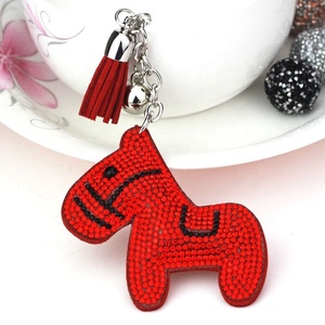 Cartoon Diamond-<b>studded</b> Crystal Wooden Horse Keychain, Creative <b>Bag</b> Hanger, Plush Fabric, Diamond Keychain - Product Image 4