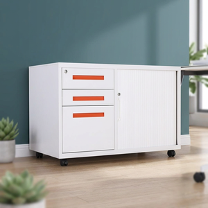 Small Modern Steel and Glass Iron Storage <b>Cabinet</b> with Lock, Low File and Drawer, for Office Home <b>Desk</b> Bedside Gym - Product Image 5