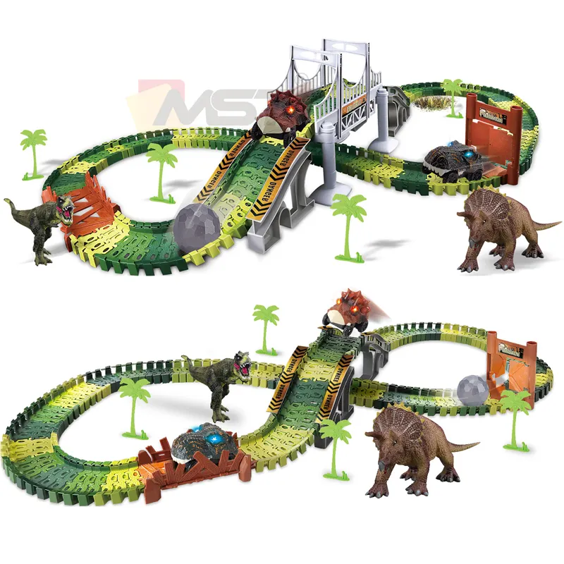 Dinosaure piste de course jouets ensemble voiture électrique éducatif torsadé Flexible Train piste bricolage éducatif Puzzle assembler fente en plastique