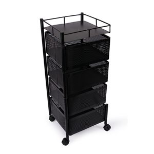Metal Trolley Cart Multilayer Rotating <b>Vegetable</b> Baskets Movable Fruit Snack Organizer in Living Room Storage Rack in Bathroom - Product Image 2