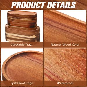 Wooden oval plate, Japanese style solid wood <b>tray</b>, <b>tea</b> <b>tray</b>, acacia wood dessert plate, coffee simple wooden plate - Product Image 3