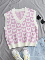 Pull sans manches en coton tricoté personnalisé, respirant, écologique, unisexe, pour femmes et hommes, mode printemps automne, plaid, cœur, collège