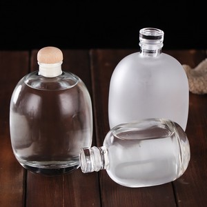 Wholesale 250ml 500ml Clear Frosted Wine Shochu <strong>Whiskey</strong> Vodka Sake Container Empty Round Glass Bottle <strong>With</strong> Cork for <strong>Honey</strong> - Product Image 3