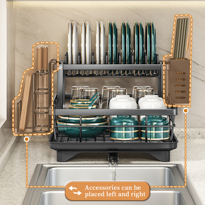 2026 Escurridor de Platos Metálico de 2 Niveles para Encimera, de Acero al Carbono, para Fregadero de Cocina y Almacenamiento de Tazones - Product Image 4