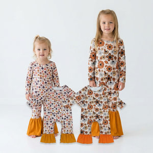 Nouvelle combinaison pour bébé fille à imprimé floral avec volants, manches longues, col rond, combinaison d'automne - Product Image 1