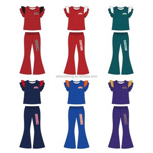 Ensemble de leggings évasés pour filles, haut à col rond à manches bouffantes double couche et pantalon pattes d'éléphant, 2 pièces pour les jeux quotidiens des enfants - Product Image 4