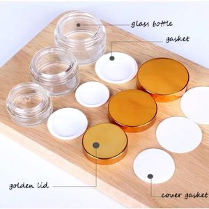 Envases Cosméticos Redondos Vacíos al <span class=keywords><strong>por</strong></span> <span class=keywords><strong>Mayor</strong></span> H&Z, Frascos <span class=keywords><strong>de</strong></span> Almacenamiento <span class=keywords><strong>de</strong></span> Maquillaje con Revestimientos Interiores Blancos y Tapas Doradas - Product Image 2