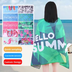 <span class=keywords><strong>Serviette</strong></span> de plage en <span class=keywords><strong>microfibre</strong></span> double face personnalisée imprimée de protection solaire d'été absorbante à séchage rapide pour la natation dans le bain - Product Image 2