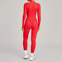 Combinaison de yoga unie pour femme, hiver, avec fermeture éclair sur le devant, extensible dans les quatre sens, légère, taille haute, pour le sport
