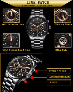 En Stock 1 Pieza <span class=keywords><strong>Reloj</strong></span> de Pulsera de Cuarzo para Hombre con Logotipo Personalizado, 50 Piezas <span class=keywords><strong>Lige</strong></span> 9866, Fabricante OEM ODM, Nuevo Diseño de Esfera de Lujo - Product Image 5