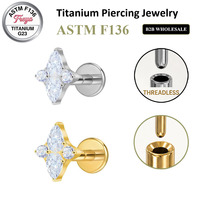 Piercing de l'oreille Freya AFTM F136 en titane pour Hélix, Tragus, Cartilage, Conch, Labret, sans filetage, à dos plat, pour femme