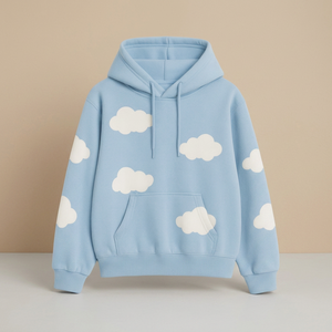 Light Blue Embroidered 100% Cotton Hoodie Women Casual Knitted Sweatshirt with Pockets Regular Fit Summer Style - Product Image 3