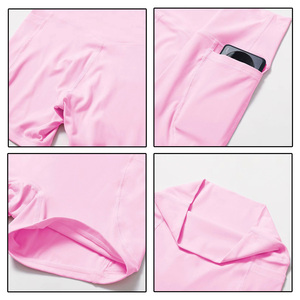 Shorts de yoga taille haute pour <span class=keywords><strong>femme</strong></span>, sensation seconde peau, couleur unie, séchage rapide, pour entraînement, course et gym, avec poche, qualité supérieure personnalisée - Product Image 3