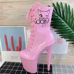 Stivaletti da Donna <span class=keywords><strong>alla</strong></span> Moda Impermeabili con Plateau 8" (20cm), Tacco Alto Sottile, Design Sexy con Gattino Rosa, Lacci Superiori - Product Image 5