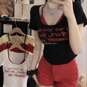 Top corto sin mangas con efecto de dos piezas para mujer, camisola, chaleco, tops cortos para mujer - Product Image 1