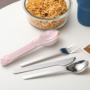 Ensemble de couverts portables en acier inoxydable argenté 3 pièces (cuillère, fourchette, couteau) pour pique-nique, voyage, <span class=keywords><strong>camping</strong></span> en plein air avec étui – Vente en gros - Product Image 1