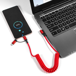Nouveau design – Câble de charge pour voiture 3-en-1 enroulable 60W USB-C vers USB-C avec revêtement PU et alliage d'aluminium pour coffret cadeau promotionnel - Product Image 5