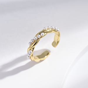 Anillo ajustable de plata de ley 925 con gema, joyería fina, diseño de trébol personalizado, delicado, chapado en oro de 18k, con perlas, precio de fábrica. - Product Image 5