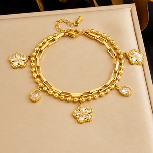 Fashion Charm Bracelet Gold Plated Double Layer Flower Pendant Zinc Alloy Jewelry Gift - Product Image 1
