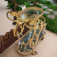 Table de salle à manger de style baroque italien haut de gamme, en alliage de cuivre et laiton doré, avec plateau en verre trempé, chariot à boissons, mobilier élégant